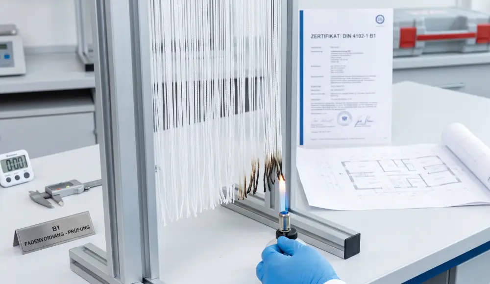 Brandschutzprüfung B1 Fadenvorhang DIN 4102-1